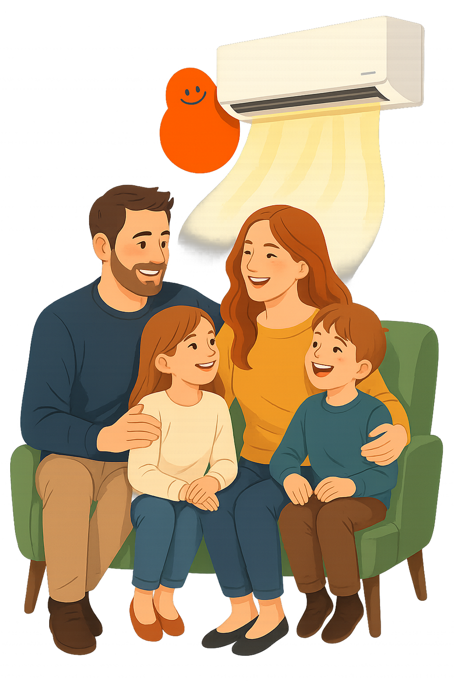 family on couch under air conditioning